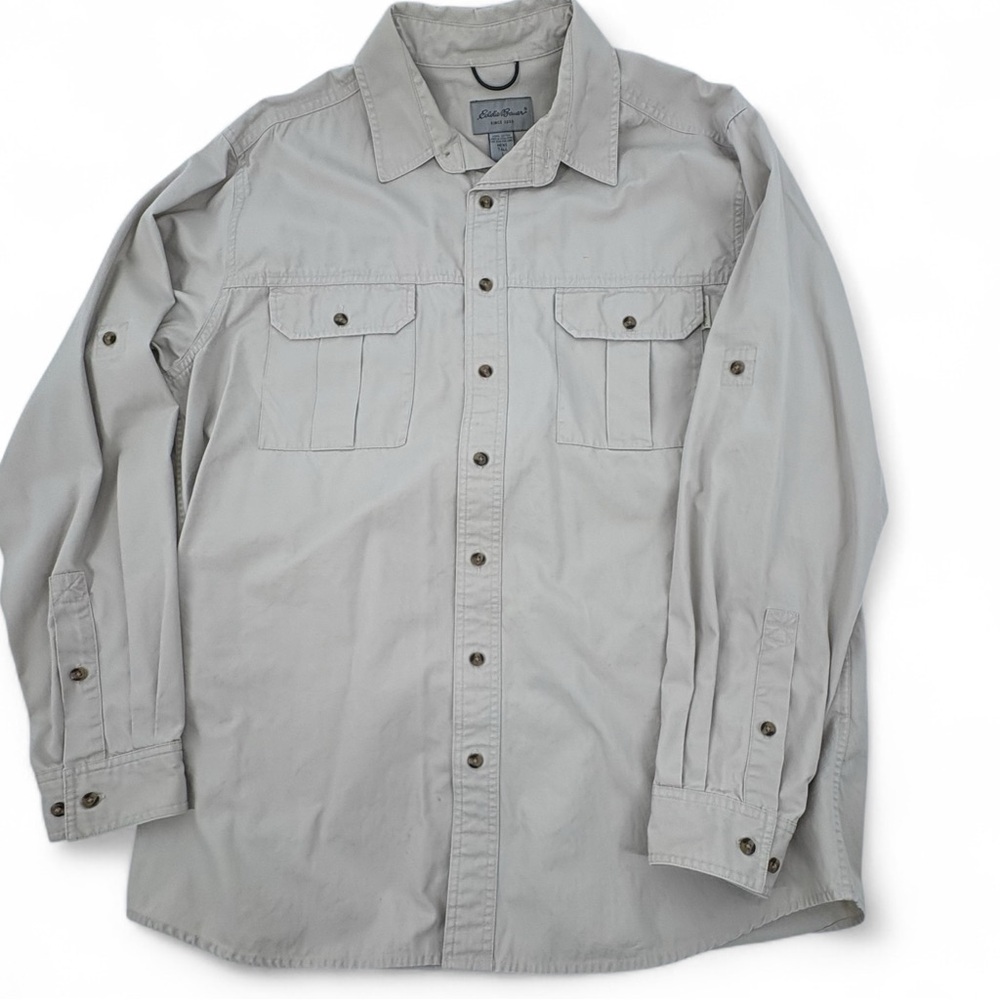 Eddie Bauer Cotton‎ Ripstop  Long Slv Shirt Lg Tall READ